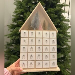 Ashland Wooden House Advent Calendar with Silver and Pink Trees